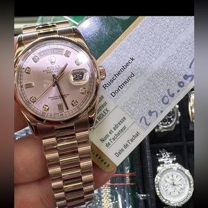 Rose Gold Date 36mm,   /Pink Diamond Dial, Watch & Card